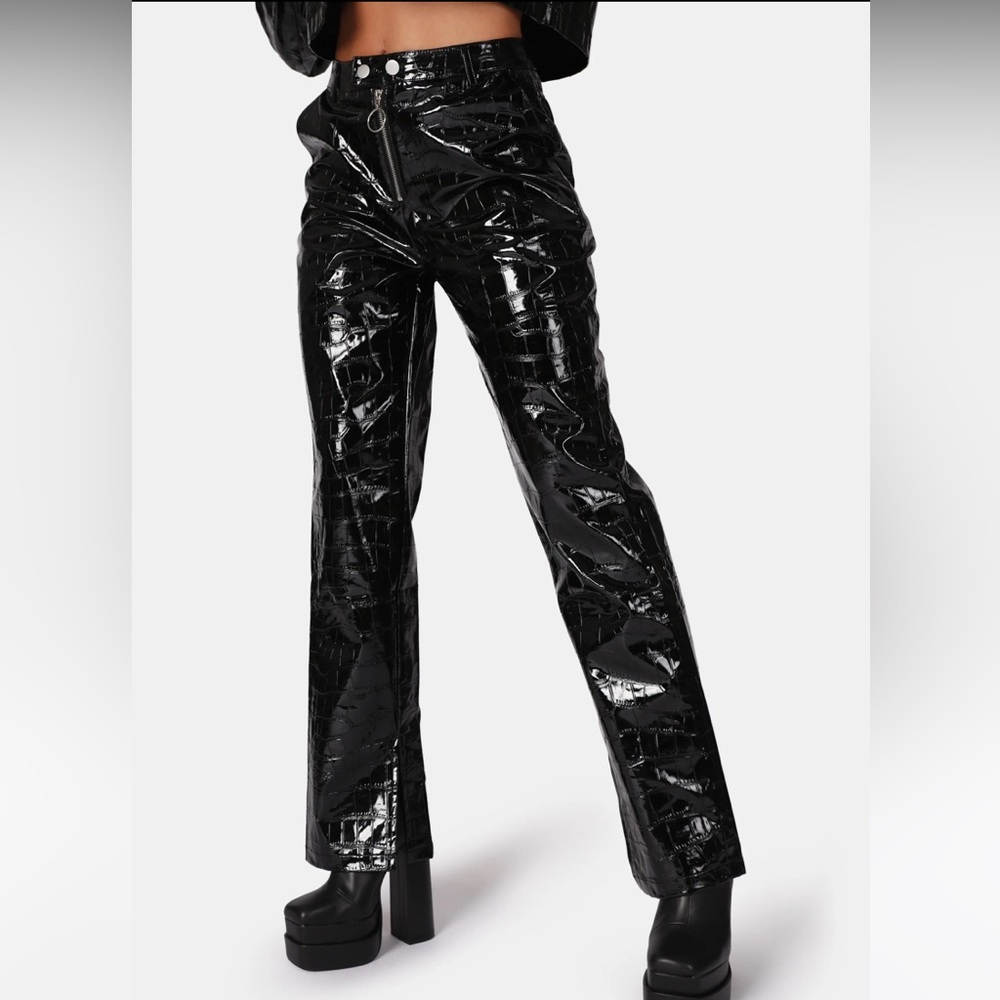 NEW KAIIA THE LABEL CROC VINYL TROUSERS BLACK Size: 10 UK